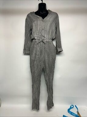 Women's Gray Long-Sleeve Jumpsuit with Tie Waist Grifflin Paris